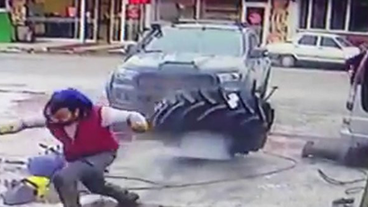 Erzincan'da facianın eşiğinden dönüldü. Lastikle beraber havaya uçuyordu