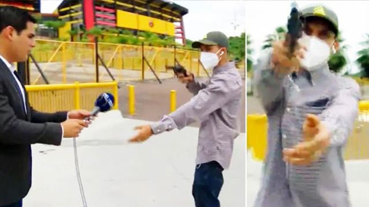 Spor muhabirini canlı yayında soydular. Silahı çekti ne var ne yok aldı götürdü