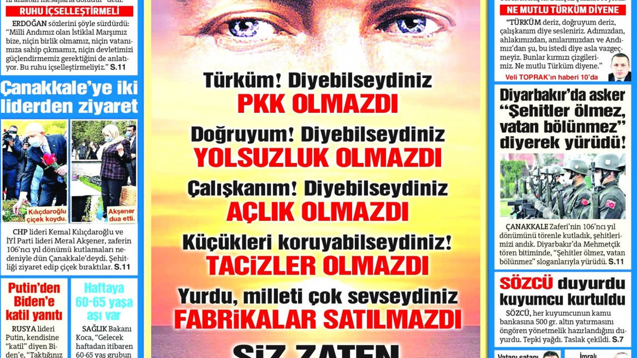 Günün en cesur manşet kapağı Sözcü'den geldi. Andımızı öyle bir yazdılar ki...