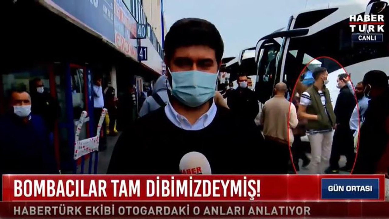 Otogar bombacıları Habertürk TV canlı yayınında kadraja girdi. Meğer burunlarının dibindelermiş