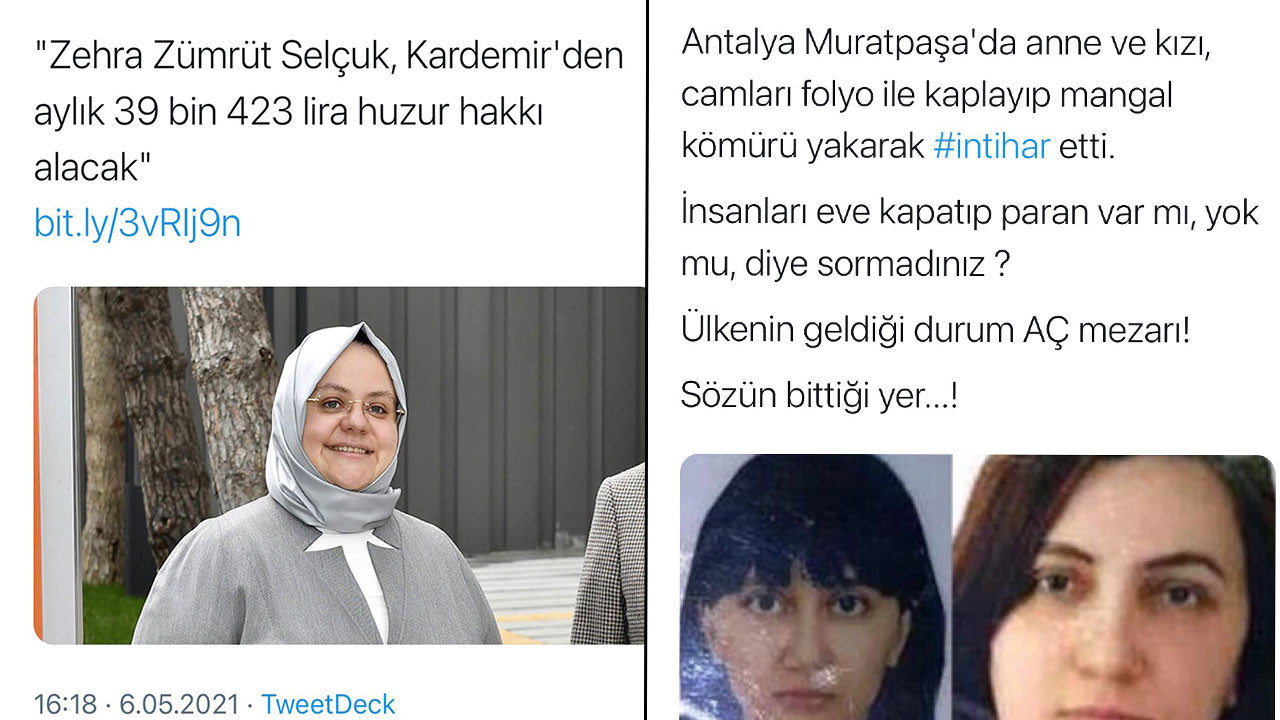 Eski Bakan Zehra Zümrüt Selçuk huzur hakkı 40 bin TL alırken Antalya'da anne ve kızı yoksulluktan canına kıydı