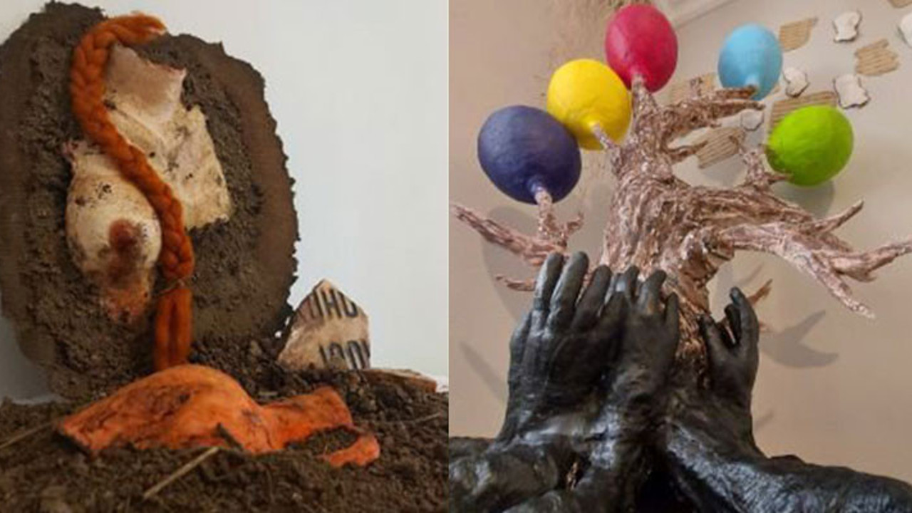 Pandemide geri dönüşüm malzemeleriyle yaptığı üretimlerden sergi düzenledi