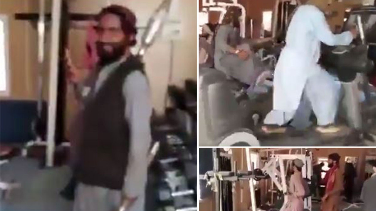 Taliban Cumhurbaşkanlığı Spor Salonu'nda sırtında roketle spor yaptı