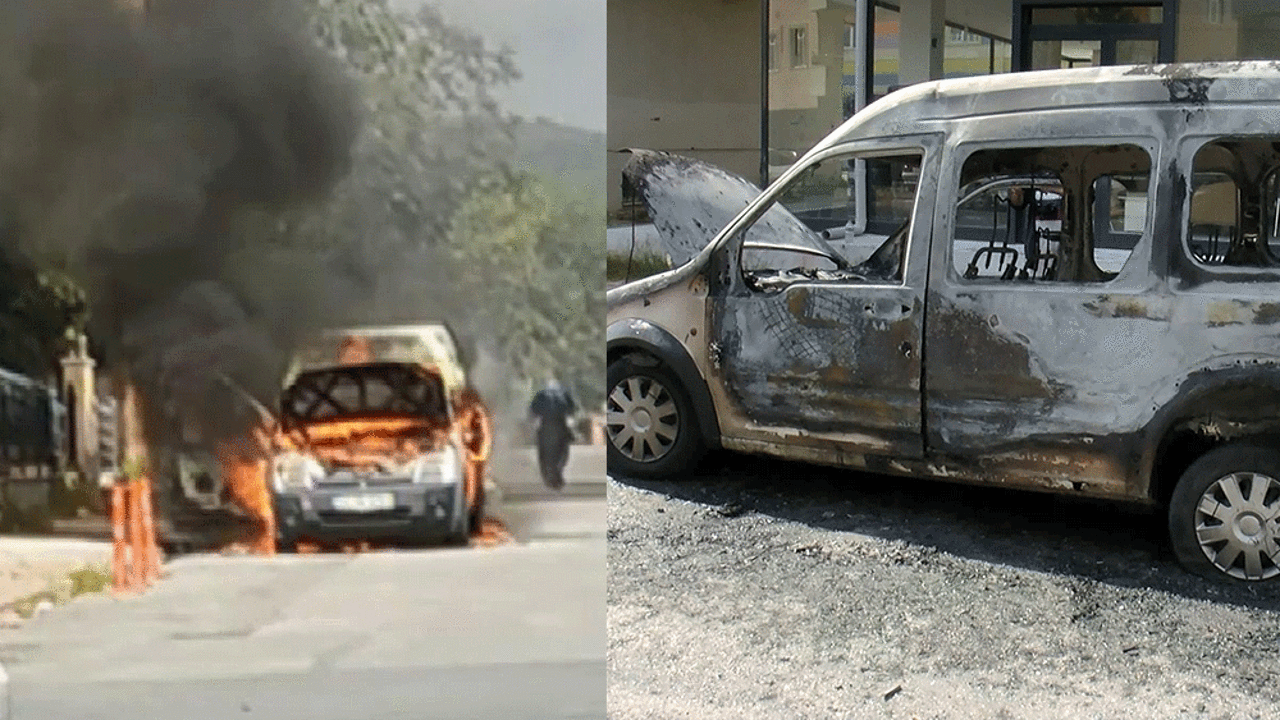 Araç seyir halindeyken alev aldı