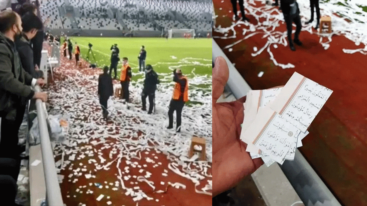 Ordu'da büyük skandal. Kur'an-ı Kerim ve Türk Bayrağı sayfalarını konfeti yapıp sahaya attılar