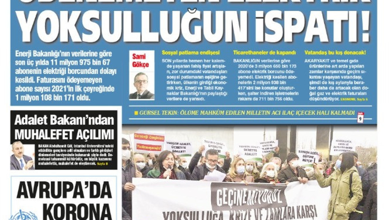 Yeniçağ Gazetesi bugün bu manşetle çıktı (22 Kasım 2021)