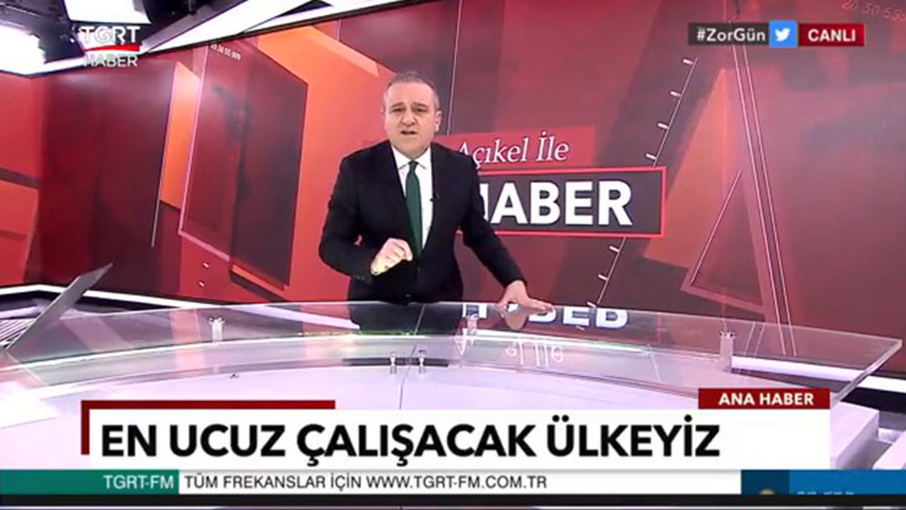 TGRT Ana Haber sunucusu Ekrem Açıkel canlı yayında doların yükselmesinin faydalarını anlattı. Bir de yerliyiz ve milliyiz derler