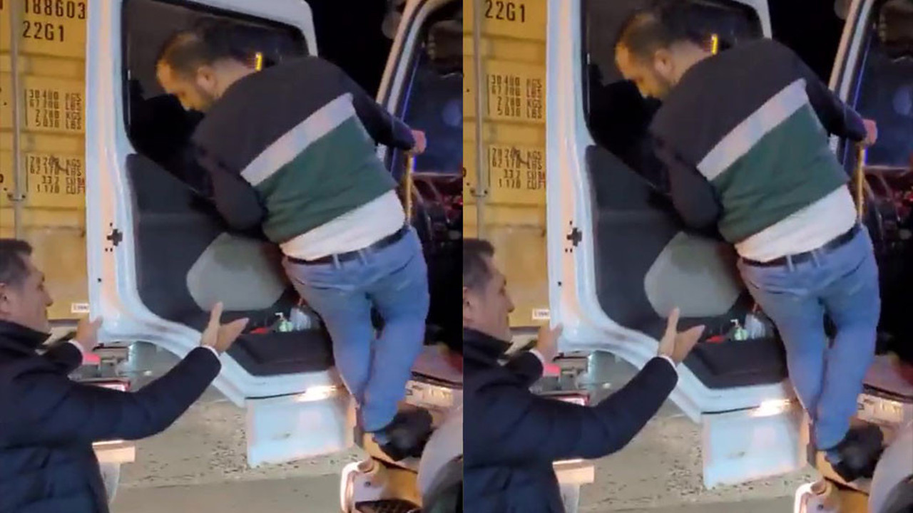 Mustafa Sarıgül ayakkabısını bağlamasına bile izin vermeden sarıldı. TIR şoförüyle videosu sosyal medyada gündem oldu