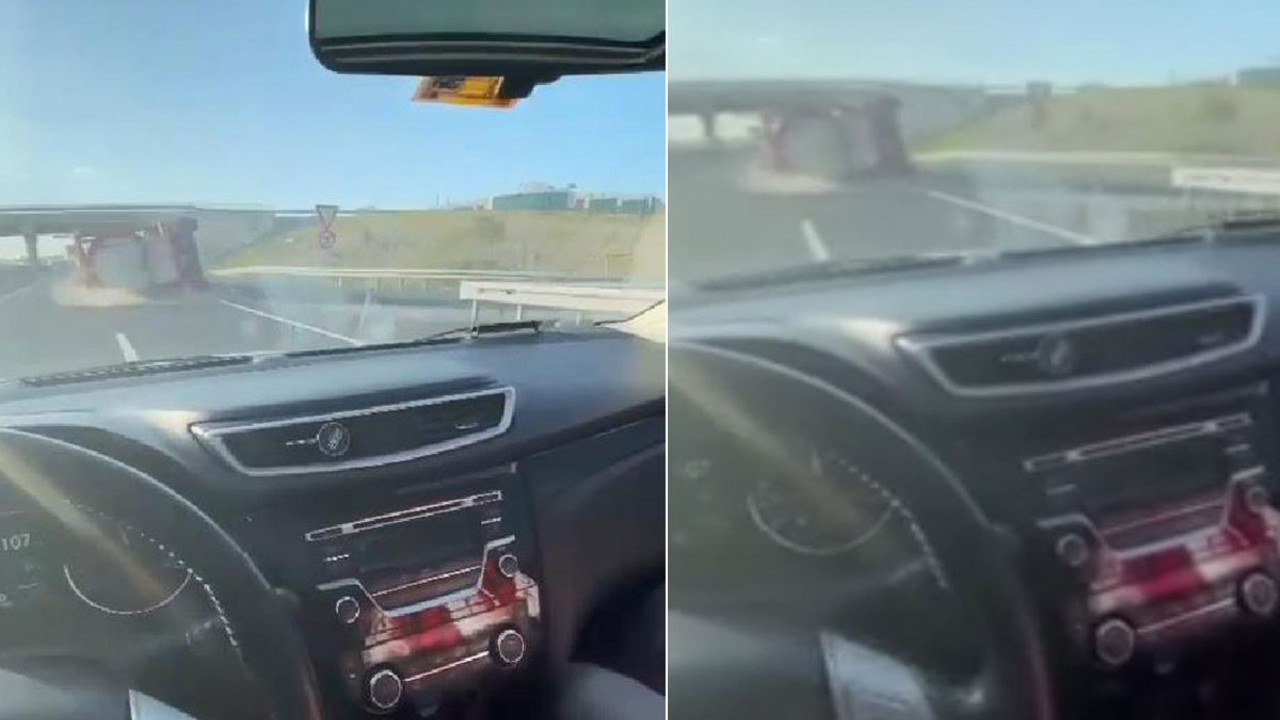 Araba sürerken video çekiyordu, önünde TIR devrildi. Azrail’den canını metreler kala kurtardı