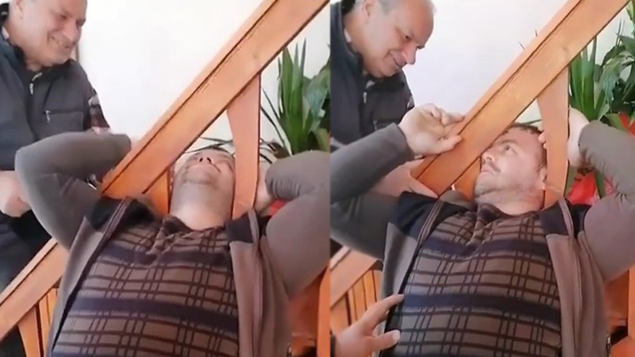 Kafası merdiven korkuluğuna sıkışan Rizeli herkesi kırdı geçirdi. La kulaam kesiliii kulaam