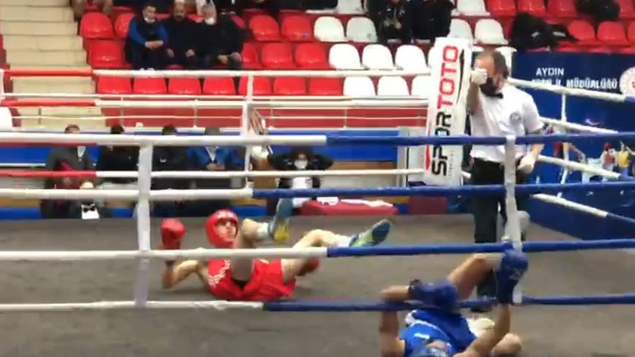 Aydın'da 2 boksör aynı anda birbirini yere serdi