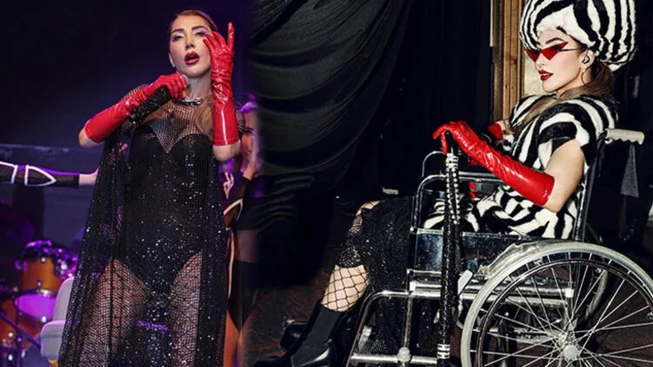 Hande Yener tekerlekli sandalye ve bastonla sahneye çıktı