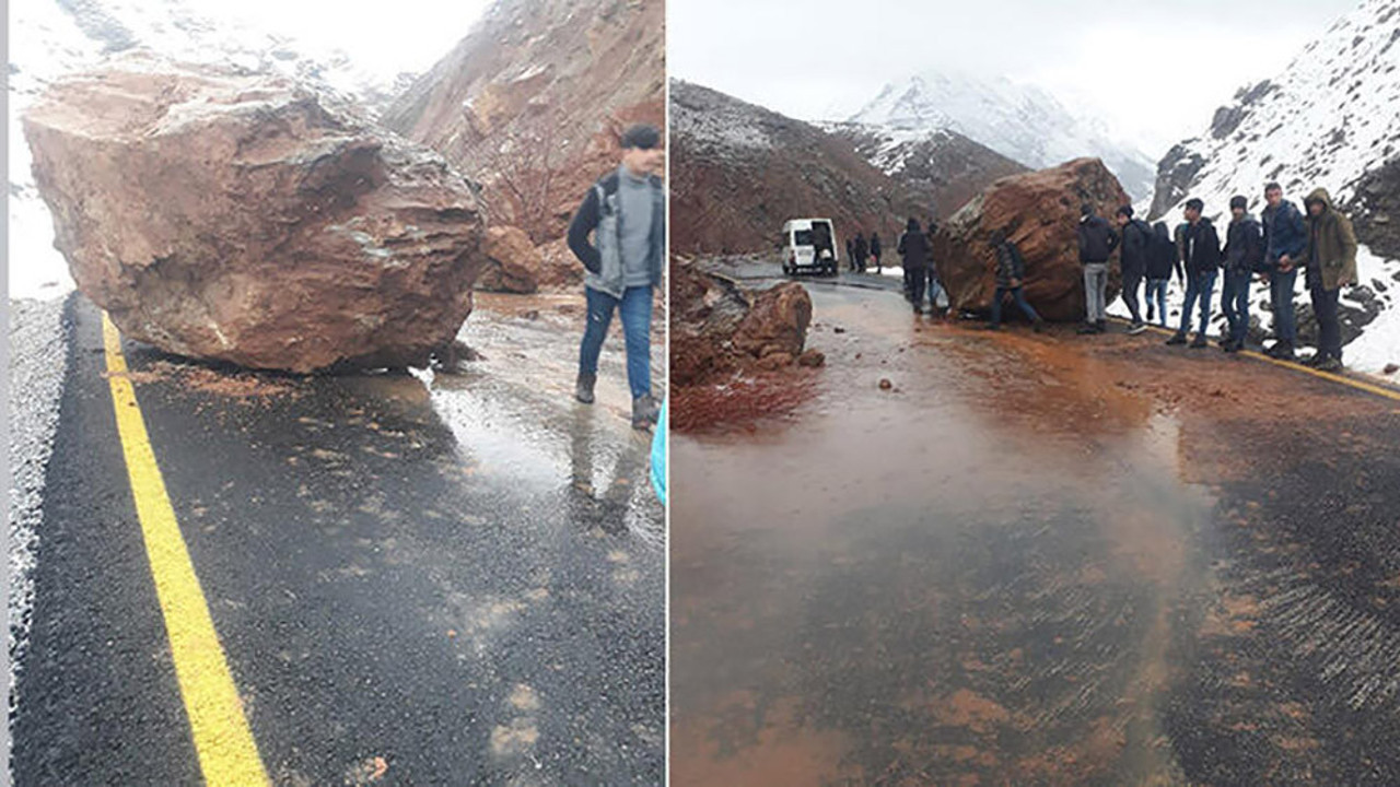 Van’da heyelan! Dev kayalar yolu kapattı…