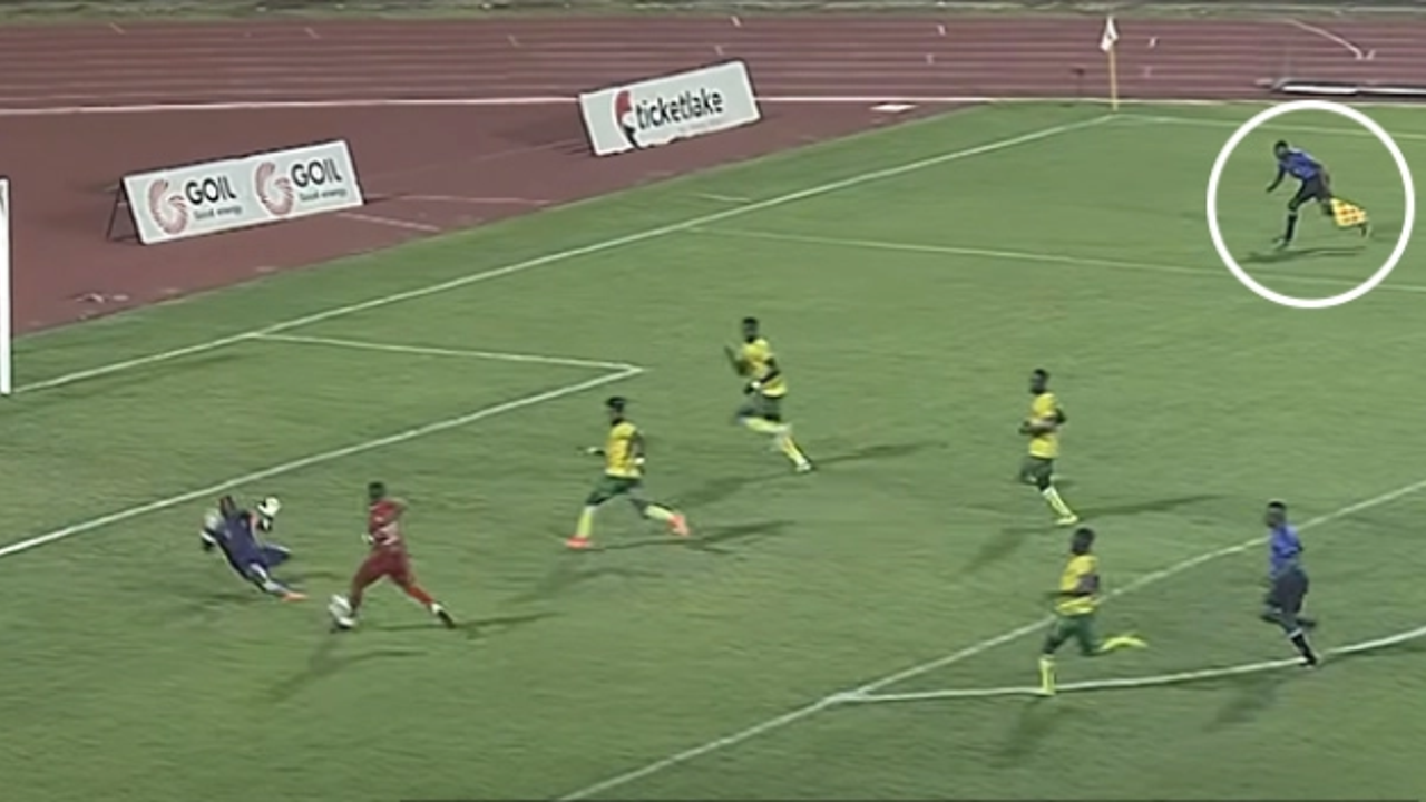 Yardımcı hakem heyecandan sahaya girdi