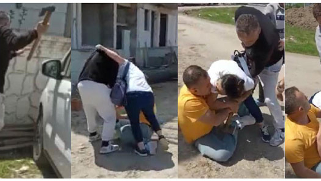 Polis memuruna baltayla saldırdı, eşi kendini siper etti