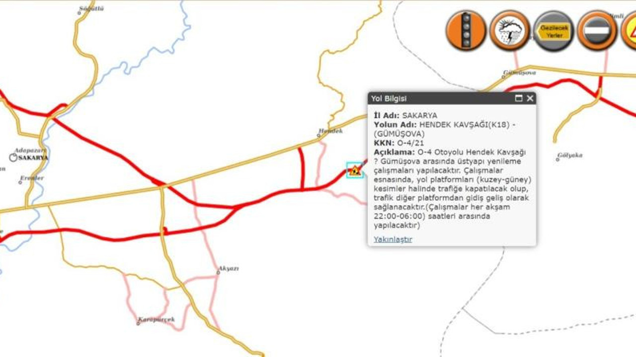 Anadolu Otoyolu’nda bu güzergahlar kapatılacak