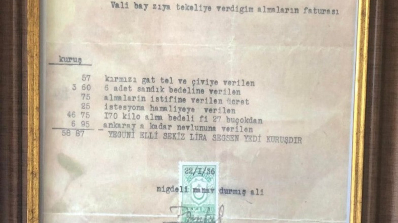 Atatürk’ün Niğde’den sipariş ederek parasını ödediği elmaların faturası gündemde. Neredennn nereyeee