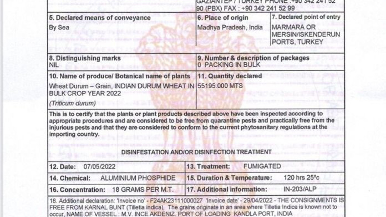 Hindistan’dan hastalıklı buğday ithal edilmiş belgesi ortaya çıktı. Tarım ve Orman Bakanlığı reddetmişti