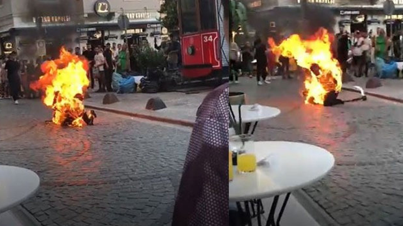 İstanbul Galata'da dehşet. Asalı adam herkesin gözü önünde kendini diri diri yaktı