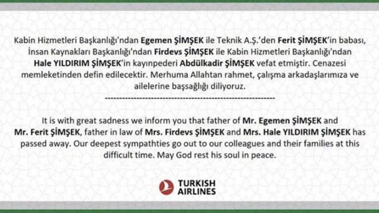 THY'de pes dedirten kadrolaşma ölüm ilanı ile ortaya çıktı: Personellerin yarısının babası vefat etmiş