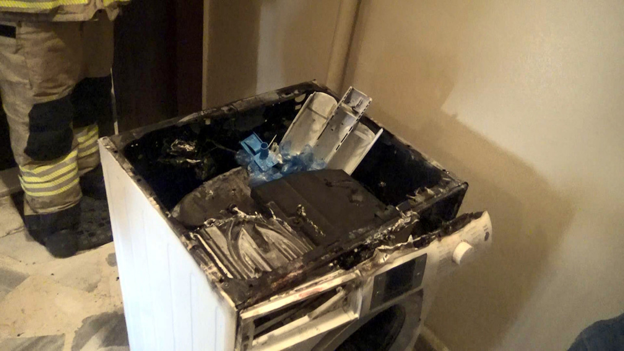 Tamirden gelen çamaşır makinesi alev aldı