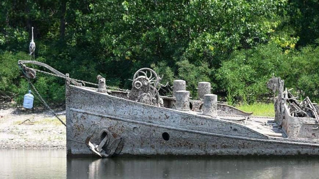 İkinci Dünya Savaşı sırasında batmıştı. Bir anda suyun üstüne çıktı