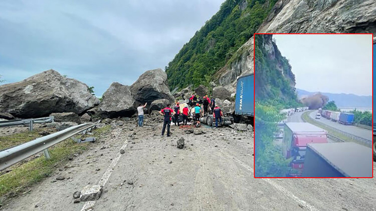 Artvin'de heyelan! Dev kayalar TIR'ların üzerine düştü: 1 şoför hayatını kaybetti