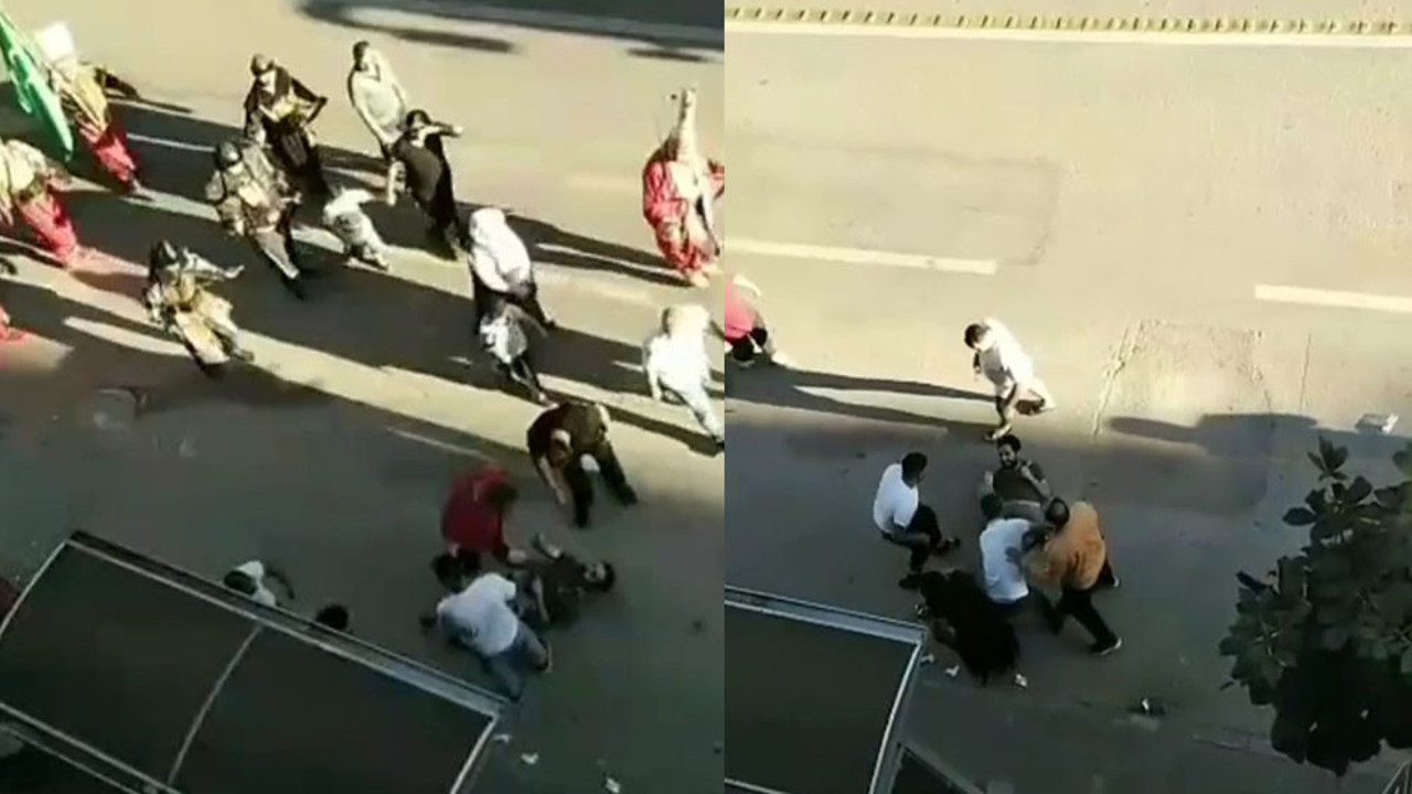 Mehter eşliğinde tekmeli yumruklu kavga