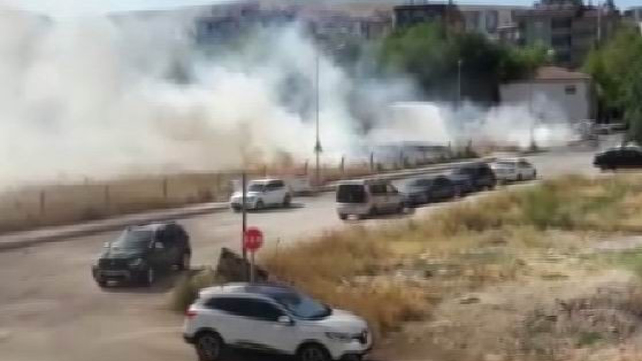 Kurumuş otların olduğu alanda çıkan yangın korkuttu