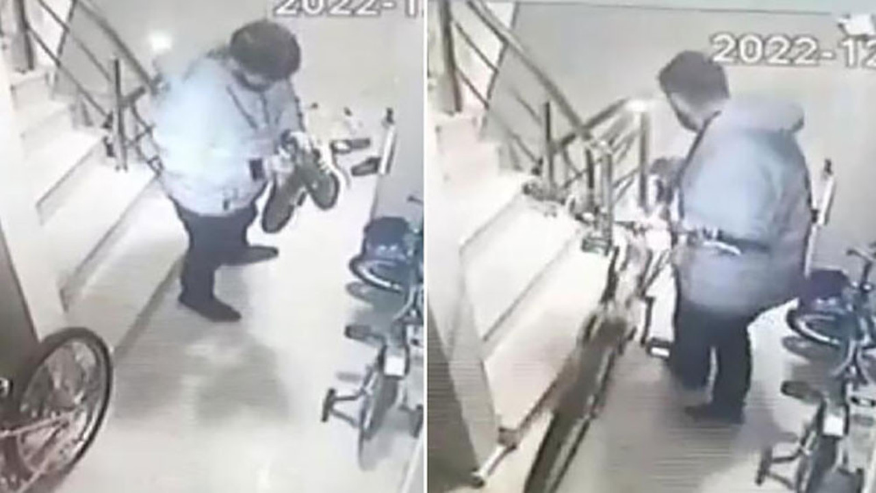 Pes dedirten hırsızlık! Ayakkabıyı kokladı, bisikleti çaldı