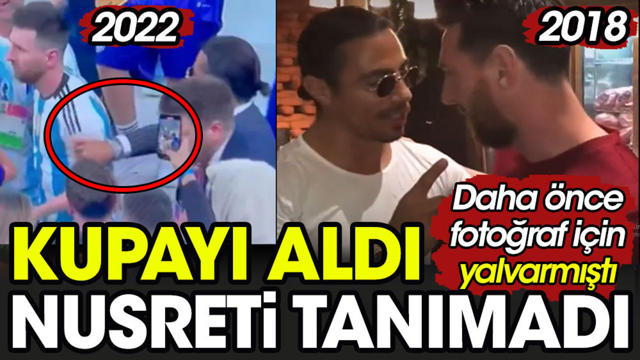 Nusret'le fotoğraf için sıraya giren Messi, kupayı alınca arkasını döndü