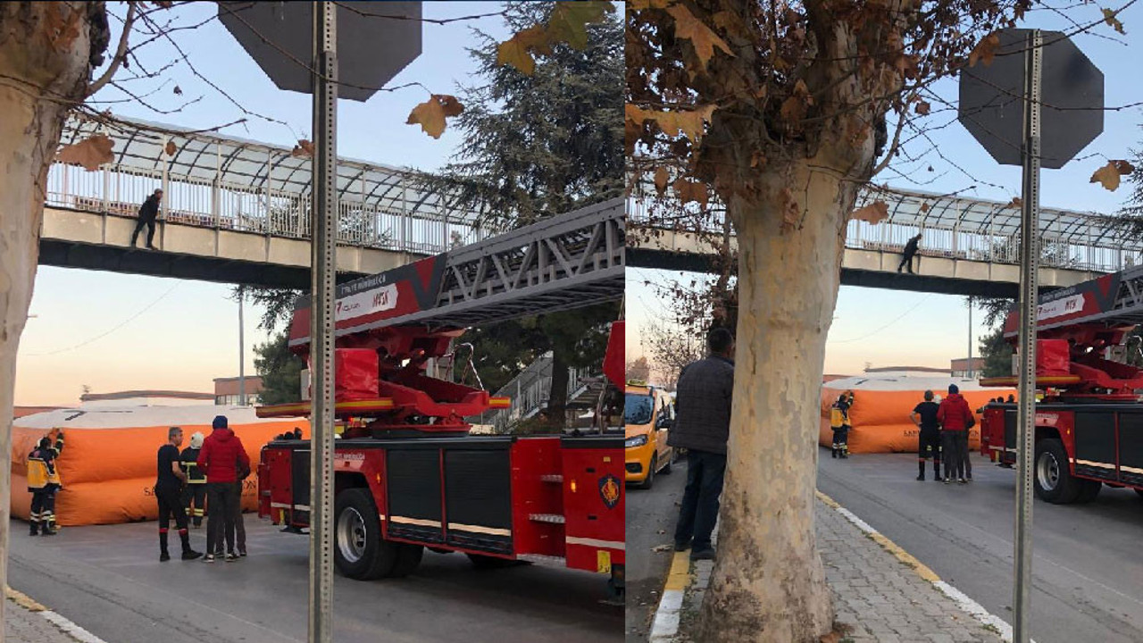 Üst geçitte intihar teşebbüsünü polis engelledi