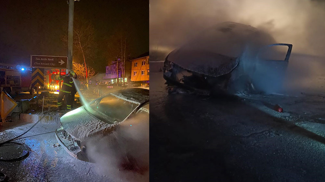 Zonguldak’ta feci kaza. Takla atan araç yandı