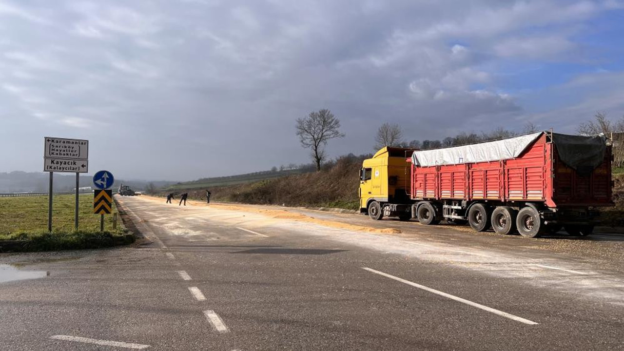 Karayolu mısırla kaplandı