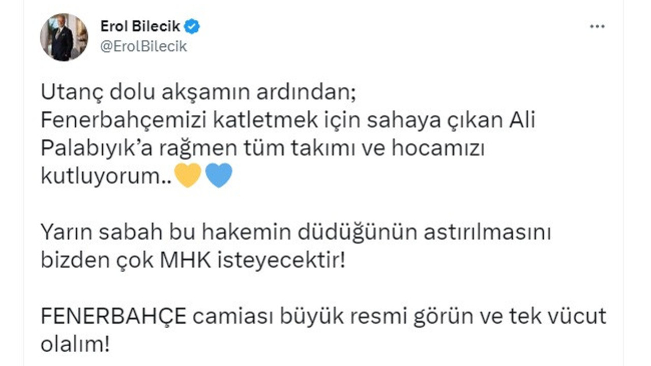 Ali Palabıyık için korkunç iddia: Erol Bilecik twitterdan paylaştı