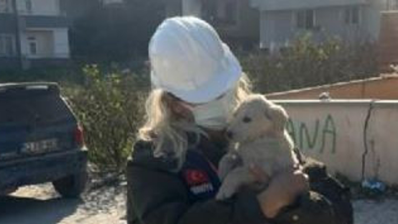 Enkazdan kurtarılan köpeğe askerler sahip çıktı