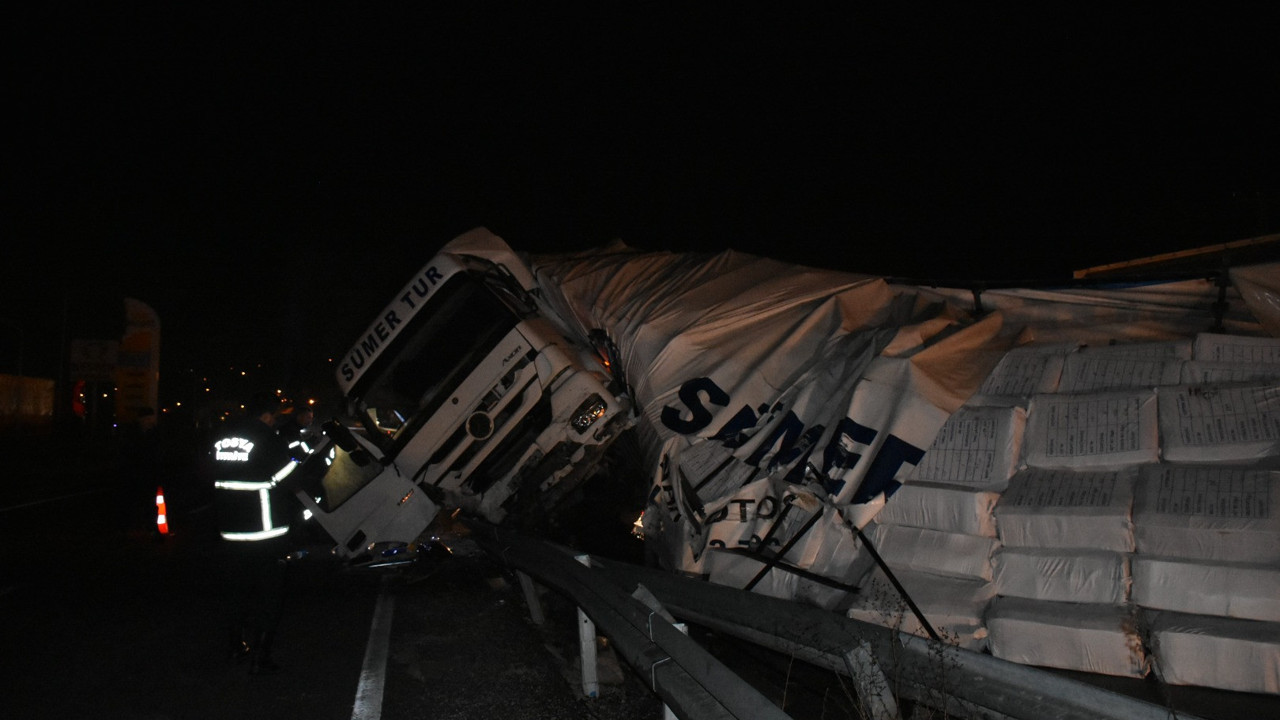 Hayvana çarpmamak için direksiyonu kırdı. TIR devrildi