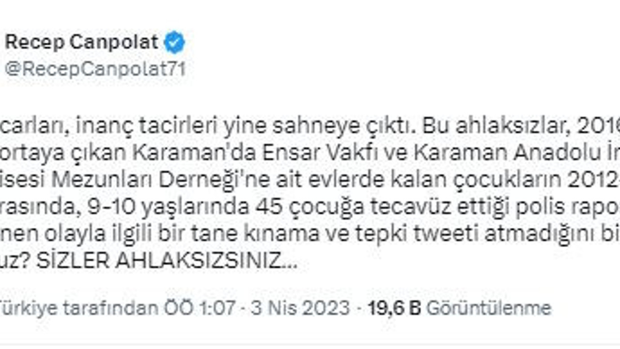 Recep Canpolat 45 çocuk tecavüze uğradığında sessiz kalan inanç tacirlerini ifşa etti