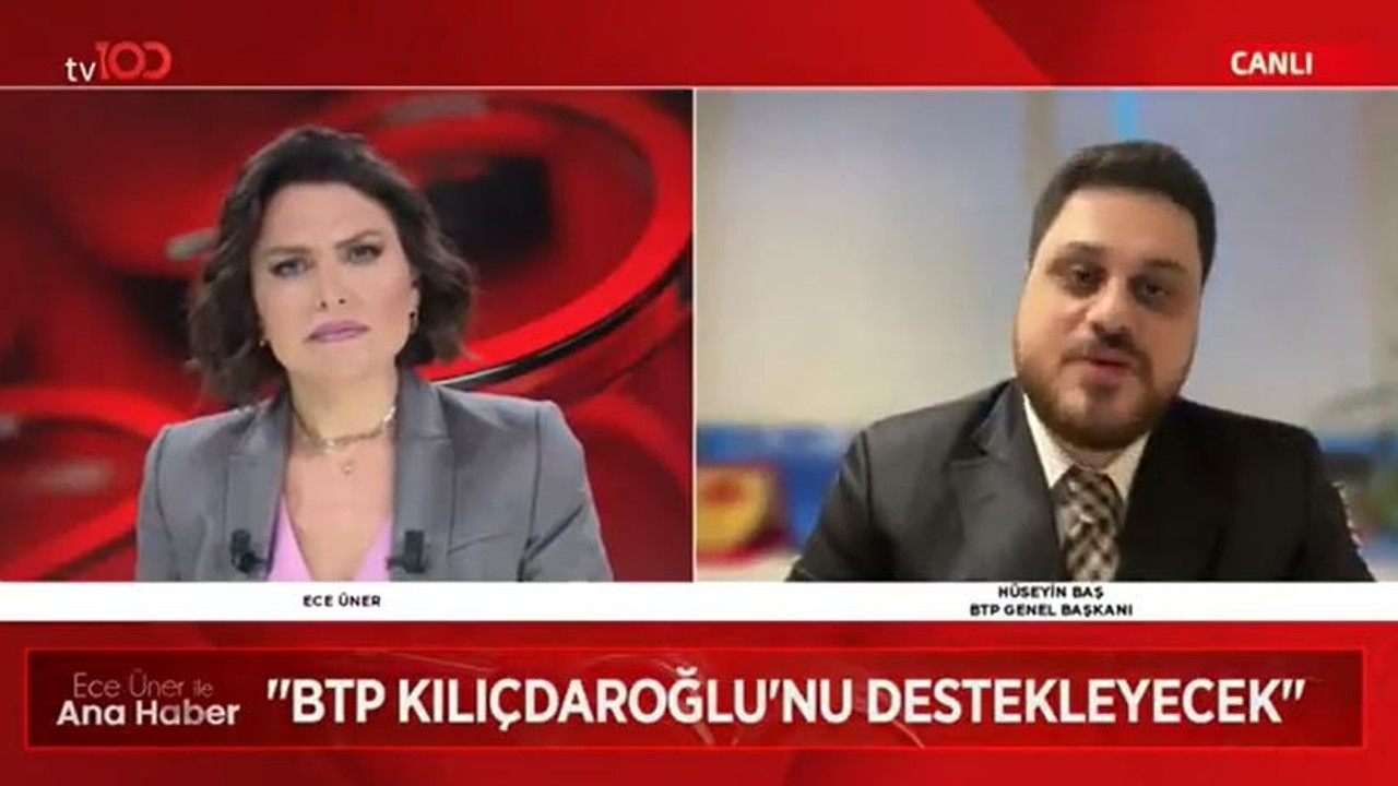 BTP lideri Hüseyin Baş tv100 canlı yayınında açıkladı. Seçime katılmama kararı aldık. Kılıçdaroğlu'nu destekleyeceğiz