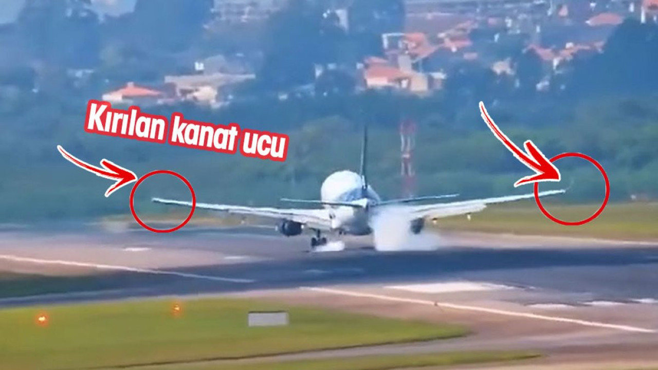 Sert iniş yapan uçağın kanadını az daha kırılıyordu
