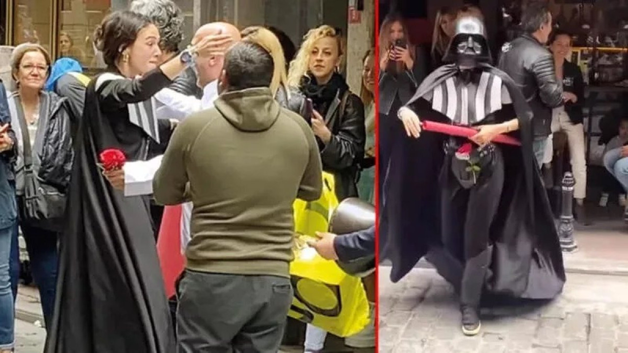 Birce Akalay Darth Vader kostümü giyerek sokak ortasında göbek attı