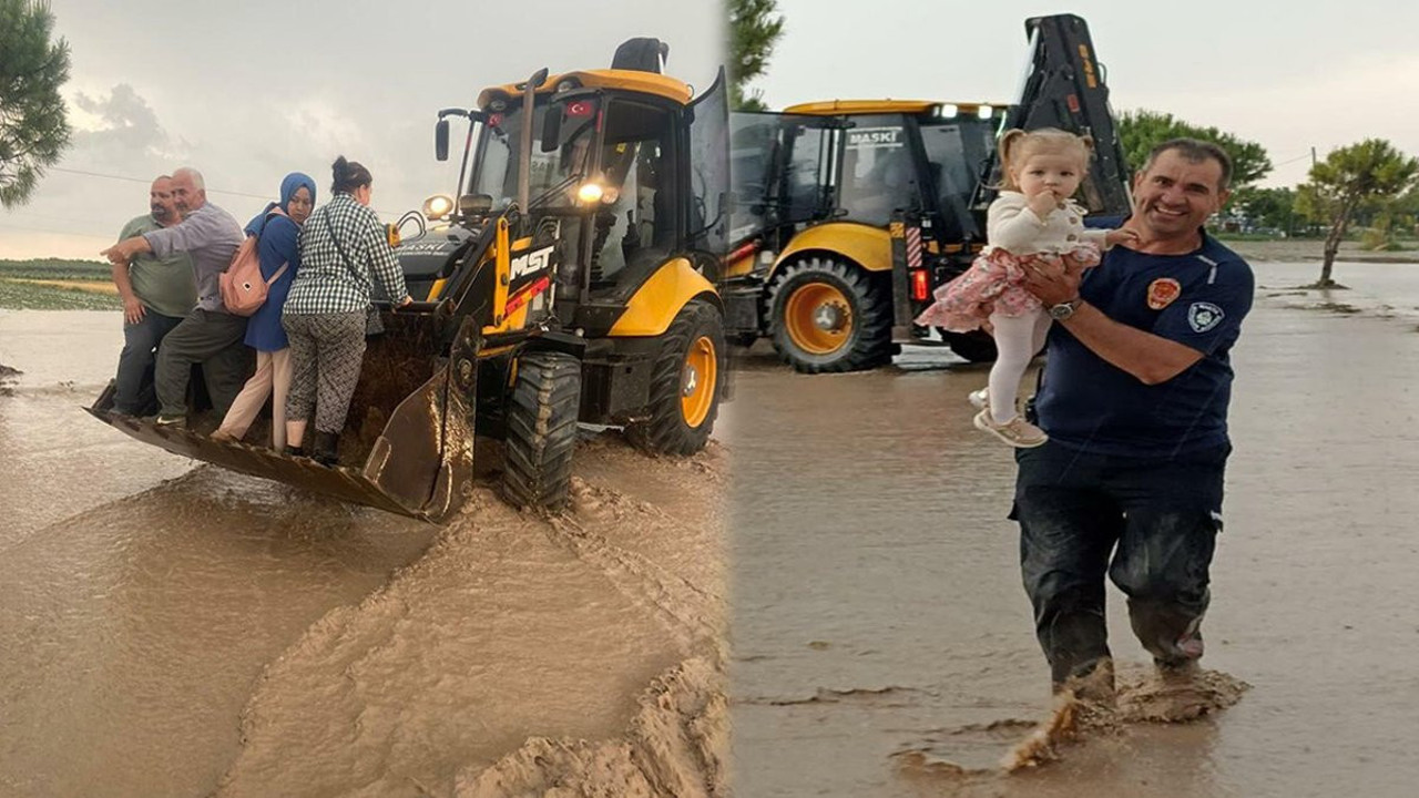 Sel sularını otobüsü sürükledi! Mahsur kalan 28 yolcu iş makineleriyle kurtarıldı