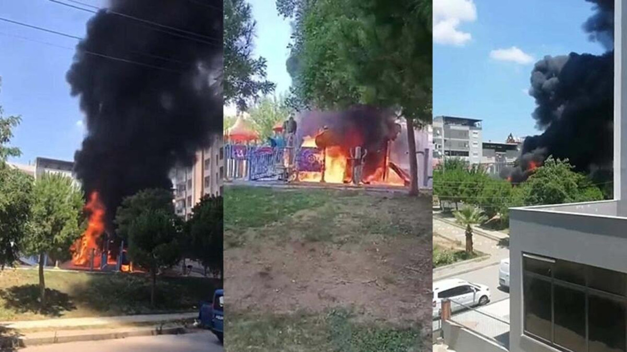 Bayram öncesi kötü haber. Çocuk parkı alev alev yandı