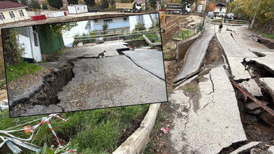 Okul inşaatı sırasında yol çöktü