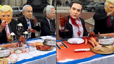 İsrail'in Gazze soykırımına 'son akşam yemeği' protestosu