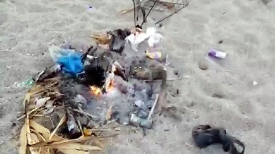 Caretta caretta yuvası üzerindeki koruma kafesini kaldırıp ateş yaktılar