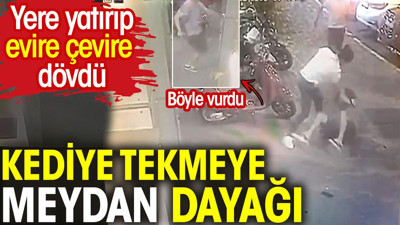 Kediye tekmeye meydan dayağı. Evire çevire dövdü