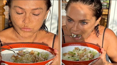 Hülya Avşar'dan 'iştah açıcı' kareler. Salata yerken kendinden geçti