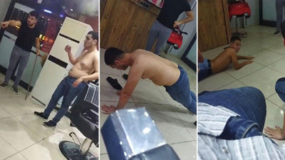 Berber çıraklarına işkence yaptı 'şaka yaptım' dedi. Yarı çıplak şınav çektirip süründürdü