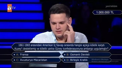 Kim Milyoner Olmak İster'de 1 milyonluk soru 7.kez açıldı. 5 Milyon liralık soruyu açtıracaktı